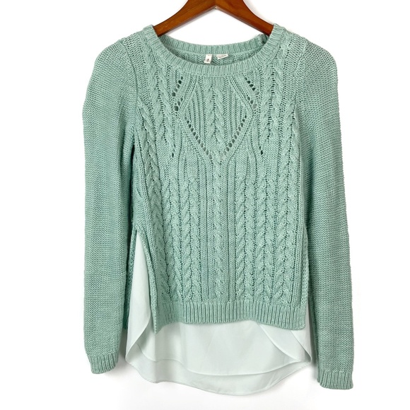 Moth Sweaters - MOTH Ella Overlay Seafoam Green Cable Knit Layered Sweater Size Medium